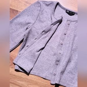 Zara Grey Cropped Knit Sweater M